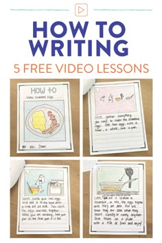 four pictures with the words how to write 5 free video lessons on it and in front of