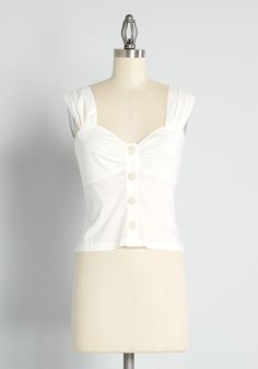 You will feel serene in springtime style when you rock this white cotton tank top from our ModCloth namesake label. Inspired by the effortless chicness of vintage country-western style, this semi-fitted top has gorgeously shirred detailing at the tank straps and flirty sweetheart neckline, a full button-up front, along with a smocked panel at the back for ease of fit. We could sing about this top forever, but we’d rather you take the mic ! Cotton. Machine wash. Fabric does not provide stretch. S Vintage Style Swimwear, Wardrobe Building, Casual Dresses Plus Size, Midi Dress Plus Size, Vintage Swimwear, Plus Size Outerwear, Midi Dress Casual, Plus Size Sweaters, Cotton Tank Top