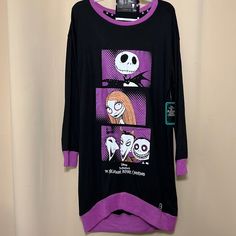 The Nightmare Before Christmas Nightgown And Sock Set Size Small Nwt Long Sleeve Winter Sleepwear, Black Halloween Sleepwear For Sleepover, Black Winter Sleepwear For Pajama Party, Purple Winter Sleepwear For Loungewear, Black Long Sleeve Nightgown, Black Crew Neck Sleepwear For Pajama Party, Purple Winter Sleepwear For Lounging, Purple Long Sleeve Nightgown For Sleep, Casual Black Nightgown For Sleepover