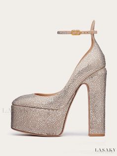 Lasaky - Elegant Womens Rhinestone-Embellished Platform High Heel Shoes with Ankle Strap - Perfect for Parties and Events Fancy Wedding Shoes, Wedding Shoes High Heels, High Heel Sandals Platform, Rhinestone Pumps, Silver Pumps, Platform Block Heels, Chunky High Heels, Super High Heels, Ankle Strap Pumps