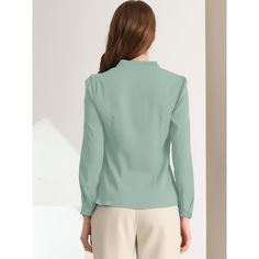 This shirt is elegant and charming for workwear or a day-to-night look, with a cut-out v-neck and unique shoulder details. No-see-through chiffon fabric and stylish v-neck make it a perfect choice for work, office, and daily wear. Pair this work office shirt with a pencil skirt, work pants, or casual jeans. The return of a classic, this button-up shirt is cut from in a chiffon sateen in an always flattering fit-and-flare silhouette. Model Body Size: Height: 5'9", Chest: 33 inches, Waist: 24 inch Satin Button Down Shirt, Office Blouse, The Office Shirts, Satin Blouses, Button Up Long Sleeve, Chiffon Shirt, Model Body, Work Office, Women's Shirts