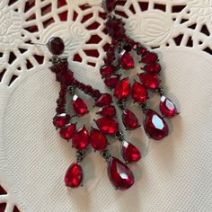 Red Dangle Earrings 3 Inches Pierced Red Drop Earrings, Red Earrings Aesthetic, Red And Silver Jewelry, Vampire Aesthetic, Queen Earrings, Red Jewel, Glamour Nails, Stylish Earrings, Jeweled Earrings