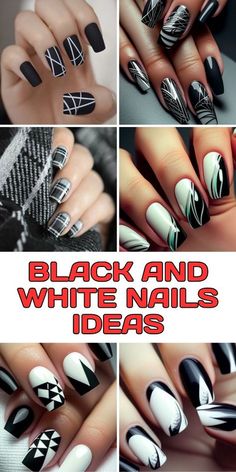 Trendy Nails Black And White, Black And White Nail Designs Elegant, Classy Black And White Nails, Black Short Nails Design, Nail Design Black And White, Black And White Nails Ideas, Black And White Nails Designs, Black White And Silver Nails, Black And White Nail Ideas