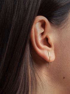 "Stud threader earrings  a minimalist earrings style for everyday use DETAILS * Approximate size : Bar measures 0,31\" (8mm) long x  0,04\" (1mm) thick, Chain length: 1,38\" (35mm), earring drop length: 0.94\"(24mm). * Earring backs are sterling silver scrolls. * Earring post length is 0,4\" (10mm). * Sold as a Pair. * This listing is for a pair of Bar Chain Stud earrings only. MATERIALS Please use the drop-down menu to select your preference: * 24k Yellow Gold Plated * 18k Rose Gold Plated * 92 Classic Single Ear Climber Earring As Gift, Classic Pierced Ear Climbers As Gift, Minimalist Sterling Silver Earrings With Box Chain, Minimalist Single Plug Earring For Everyday, Minimalist Sterling Silver Box Chain Earrings, Modern Box Chain Earrings As Gift, Modern Box Chain Earrings For Gift, Everyday Delicate Chain Linear Earrings, Everyday Linear Earrings With Delicate Chain