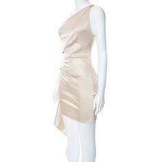 Loved by women, this dress is ideal for any special event and exudes timeless style and effortless comfort. One-shoulder Mini Dress Fabric name: Satin Main Fabric: Polyester Slim-fit Moderate elasticity Color: Ivory-khaki Pleated, Ruched Side Zipper Backless Size: S to L Gender: Female Age: Adult Product ID: CJLY192968204 Note: All sizes are smaller than regular European and American sizes. Choose the larger size if your size is between two sizes. Please allow 2-3cm differences due to manual mea Backless Skirt, Party Wedding Dresses, Short Satin, Y2k Dress, Womens Suits Business, Color Skirt, Skirt Style, Wardrobe Design, Sleeveless Mini Dress