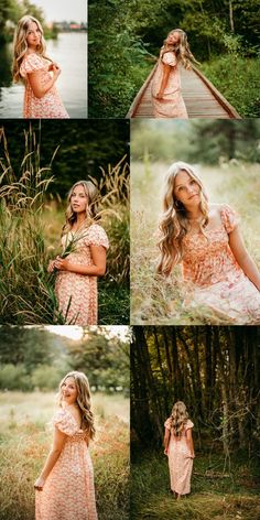 a beautiful blonde girl in a pink dress posing for the camera