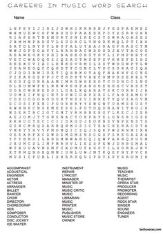 the words and numbers in music word search