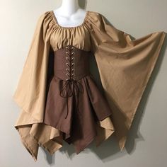 Shirt Dress With Corset, Medieval Costume Women, Gaun Abad Pertengahan, Vestidos Anime, Dress With Corset, Elf Costume, Medieval Costume, Medieval Dress, Stage Costume