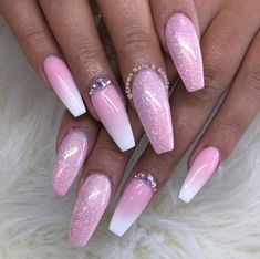 Pink Ombre Nails Glitter, Springtime Nails, Merlin Nails, Happy Nails, Pretty Nail Designs