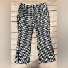 Elevate Your Wardrobe With These Stylish J.Crew Hayden Pants In Navy And White Gingham Plaid. Perfect For Casual And Business Occasions, These Straight-Leg Pants Feature A Convenient Zip Closure And Are Made From A Comfortable Cotton Blend That Is Machine Washable For Easy Care. The Classic Fit Is Flattering And Versatile, While The Color Scheme Makes It Easy To Mix And Match With Other Pieces In Your Closet. These Pants Are A Size 12 And Are Suitable For Regular Size Types. Ideal For Any Season Plaid Cotton Workwear Bottoms, Plaid Cotton Bottoms For Work, Spring Wide Leg Houndstooth Pants, Spring Houndstooth Wide Leg Pants, High Waist Gingham Pants For Work, Plaid Cotton Bottoms With Houndstooth Pattern, Cotton Houndstooth Bottoms, Cotton Houndstooth Bottoms For Workwear, Houndstooth Pattern Pants For Summer Workwear