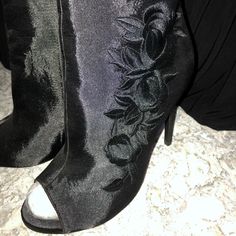 Uk Size 7, Us 8.5 Heel Height Approximately 4.5” Simmi London Florence Brown Black Satin Floral Embroidered Peep Toe Boots New, Never Worn Evening Open Toe Fitted Boots, Fitted Evening Boots With Open Toe, Fitted Open Toe Evening Boots, Formal Summer Ankle Boot Heels, Spring Evening Boots With Closed Toe, Spring Evening Closed Toe Boots, Open Toe Evening Boots For Spring, Spring Evening Open Toe Boots, Spring Evening Open-toe Boots