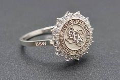 University Ring for Women > Graduation Gift > College, High School Graduation and Class Signet Rings > Personalized Jewelry This is a personalized ring. We can engrave the emblem/logo you want on this ring at no extra cost. Please send the high quality image of logo, family crest or whatever you want on the top of the ring as an attachment to your message after your order placement. Band Material Options: 925 Silver, 14k Gold, 14k Rose Gold, or 14k White Gold. Gemstone Options: Cubic Zi Class Rings For Girls, Rings Graduation, Senior Rings, High School Rings, Class Rings College, Logo Family, College Ring, University Rings, School Rings