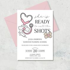 a card with the words ready to get shots and a stethoscope on it