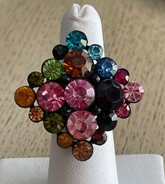 Stretch ring one size Colorful stones Statement ring. So pretty! Pre-owned with tags. Colorful Stones, Stretch Ring, Multi Stone, So Pretty, Statement Ring, Rings Statement, Floral Tie, Stone Color, Statement Rings