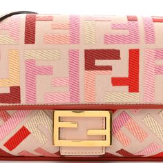 This is an authentic FENDI Canvas Vitello King FF Embroidered Baguette in Rosa Quarzo, Bloody Mary and Multicolor. This stylish shoulder bag is finely crafted of Fendi FF canvas in pink. The bag features red leather trim, a pink leather top handle, an optional canvas shoulder strap, and vibrant gold-tone hardware. The crossover flap opens with a gold-tone Fendi FF logo clasp to a pink fabric interior with a zipper pocket. Fendi Crossbody Bag, Fendi Baguette Bag, Fendi Shoulder Bag, Ff Logo, Stylish Shoulder Bag, Pink Fabric, Fendi Bags, Blue Velvet, Pink Leather