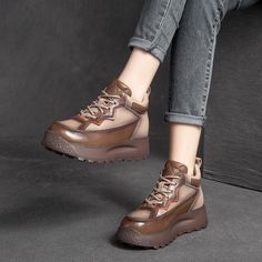 Gender: Women Item Type: Shoes Main Material: Cow Leather Style: Casual, Classic, Retro Season: Spring, Autumn, Winter Heel Type: Platform Upper Material: Cowhide Outsole Material: Rubber Heel Height: Mid-Heel (3-5 cm) Color: Brown, Black, Khaki Size: 35,36,37,38,39,40 Size Length cm inch 35 22.5 8.86 36 23 9.06 37 23.5 9.25 38 24 9.45 39 24.5 9.65 40 25 9.84 Winter Heels, Leather Floral, Spring Color, Floral Fashion, Color Marron, Leather Style, Rubber Heels, Spring Colors, Handmade Shoes