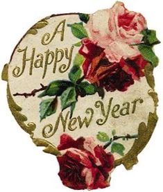 a happy new year sign with roses on it