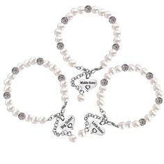 PRICES MAY VARY. Sister Bracelets: What a great way to celebrate your big or little or middle sorority sister than giving her a matching pearl bracelet. Wearing these big middle little sister bracelets to remind the unique bone between you. Sister Bracelets for 3: Beautiful pearl bracelets for sisters. Big Sis Mid Sis Lil Sis Bracelet Set 3 sisters gift. The length is about 7 Inch and 2 Inch extend, let her wear her little sis/ big sister/middle sister status with pride with this adorable bracel Personalized Pearl Bracelet For Mother's Day, Silver Pearl Bracelet For Mother's Day, Bracelets For Sisters, Sister Status, Sister Bracelets, Big Sister Bracelet, Middle Sister, Charmed Sisters, Big Sister Little Sister