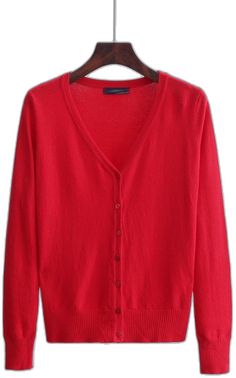 Casual Red V-neck Cardigan, Red V-neck Cardigan For Work, Red V-neck Sweater With Button Closure, Classic Red V-neck Sweater For Fall, Red Button-up Cardigan With Button Closure, Red V-neck Sweater For Work, Red Buttoned Cardigan For Work, Red V-neck Casual Cardigan, Classic Red Buttoned Cardigan