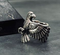 Raven Bird Ring,925k Sterling Silver Oxidized Ring,Adjustable Ring For Him,Animal Lover Unique Ring NEXT DAY SHIPPING! SHIPMENT Standart Shipping--------- USA 3-12 DAYS UK  3-12 DAYS AU  3-12 DAYS DE  3-12 DAYS FR  3-12 DAYS EUROPEAN COUNTRIES  3-12 DAYS ASIAN COUNTRIES  3-12 DAYS Express Shipping--------- USA 3-5 DAYS UK  3-6 DAYS AU  3-6 DAYS DE  3-6 DAYS FR  3-6 DAYS EUROPEAN COUNTRIES  3-6 DAYS ASIAN COUNTRIES  3-6 DAYS NEXT DAY SHIPPING! This ring, which will add strength to your power   wi Symbolic Adjustable Rings As Gifts, Adjustable Stamped 925 Rings For Gifts, Bird Ring, Raven Bird, Oxidized Ring, Bird Rings, Asian Countries, European Countries, Unique Ring