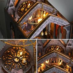 this is an image of a clock made out of wood and metal with candles in it