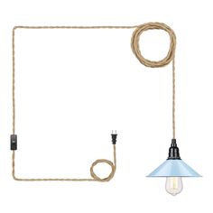 a light that is hanging from a rope with a lamp attached to the end of it