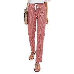 Pantalon Red Stripe Drawstring Pants Size L Specifications: * Color: Red * Style: Drawstring Pants * Size: L Description: * Elevate Your Wardrobe With The Pantalon Red Stripe Drawstring Pants In Size L. These Chic Pants Feature A Bold Red Hue With Stylish Stripes, Creating A Trendy And Fashionable Look. The Adjustable Drawstring Waist Ensures A Comfortable Fit, Making Them Perfect For Various Occasions. Step Out In Confidence And Style With These Size L Red Stripe Drawstring Pants That Effortles Red Drawstring Bottoms For Summer, Red Drawstring Bottoms For Vacation, Red Drawstring Summer Bottoms, High Waist Red Pants For The Beach, Red High-waisted Summer Pants, Red Wide Leg Pants For Beach, Red Trousers For Beach, Casual Red Drawstring Bottoms, Casual Red Pants For Summer