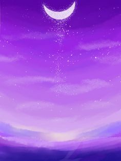 a purple sky with a crescent moon and stars