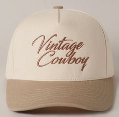 One size fits all 5 Panel Canvas Baseball Cap - Beige Buckle Closure Embroidery Vintage Cowboy Hat, Cowboy Embroidery, Text Embroidery, Mens Trucker Hat, Embroidery Baseball, Vintage Cowboy, Cowgirl Outfits, Boy Accessories, Vintage Canvas