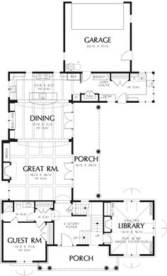 two story house plans with garage and living room on the first floor are shown in this image