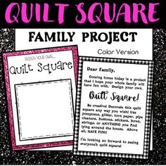 the quilt square family project is shown in pink and black