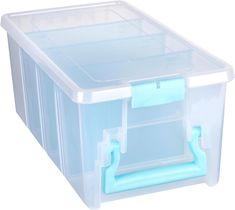 a plastic storage box with handles and dividers