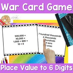 Make comparing numbers fun with this 4th grade place value game based on the traditional war card game! This strategic 4th grade place value game is designed to help students understand the concepts of place value and number comparison up to 6 digits through game-based learning. During this exciting game, students will compare their cards in order to win more cards. The catch is that the numbers are written in various representations such as standard form, expanded form, written form, and place 4th Grade Place Value, Place Value Game, Place Value Games, Number Value, Comparing Numbers, Expanded Form, Game Based Learning, Word Form, School Games