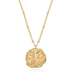 PRICES MAY VARY. Gold Seashell Necklace: Gold coin pendant with detailed engravings of two shells; adorned with a lustrous pearl Pendant Dimensions: Necklace length: 19.5 inches + 2-inch extension chain; pendant size: 20.3 mm wide, 19.5 mm high Premium Materials: Made with 14K gold plated over brass; nickel and lead-free; hypoallergenic for sensitive skin Gift-Ready Packaging: Comes in a cute gift box; perfect for family members, friends, and significant others on special occasions LADYGD Jewelr Gold Shell-shaped Necklace With Starfish Charm, Gold Necklace With Starfish Charm, Ocean-inspired Gold Round Pendant Jewelry, Gold Ocean-inspired Round Pendant Jewelry, Gold Shell-shaped Jewelry With Starfish Charm, Elegant Gold Round Shell Necklace, Elegant Starfish Charm Jewelry For Anniversary, Ocean-inspired Round Gold Necklace, Gold Shell-shaped Jewelry For Anniversary