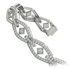 Art Deco Diamond, 3 Carat, Made In The Usa, Prong Setting, Diamond Bracelet, Jewelry Watches, Art Deco, Diamonds, White Gold