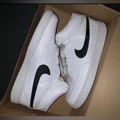 Nike Court Vision Mid Sneaker White Ankle-high Synthetic Skate Shoes, Nike Mid, Nike Court Vision Mid, Nike Court Vision, Court Vision, Nike White, Shoes Nike, White Nikes, Mens Shoes Sneakers