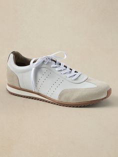 Thane Leather Trainer Sneaker | Banana Republic Leather Running Shoes With Ortholite Insole For Sports, Leather Running Shoes With Arch Support, White Leather Slip-resistant Walking Shoes, Classic Walking Shoes With Ortholite Insole For Sports, Leather Low-top Running Shoes With Arch Support, Low-top Leather Running Shoes With Arch Support, Ergonomic Low-top Sneakers With Removable Insole, Leather Slip-on Running Shoes For Jogging, Ergonomic White Sneakers With Rubber Sole