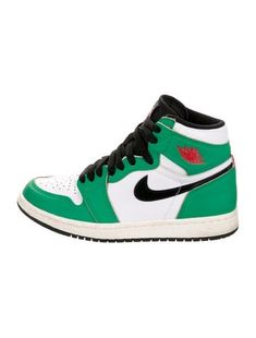 Jordan 1 Retro High 'Lucky Green' High Top Athletic SneakersGreen LeatherColorblock PatternRubber TrimRound-Toes with Lasercut AccentsLace-Up Closure at UppersUnfortunately, due to restrictions, this item may not be eligible for shipping in all areas. Sporty Sneakers With Contrast Color For Sports, Sporty White Sneakers With Contrast Color, White Sporty Sneakers With Contrast Color, Casual Sneakers With Contrast Color For Streetwear, White Casual Sneakers With Contrast Color, Casual White Sneakers With Contrast Color, High-top Green Color Block Sneakers, Green High-top Color Block Sneakers, Trendy Green Color Block Sneakers