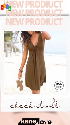 Casual Summer Vacation Women V Neck Solid Color Sleeveless Dress Casual Sleeveless Knee-length Dress For Vacation, Casual Knee-length Sleeveless Dress For Vacation, Casual Knee-length Sleeveless Beach Dress, Solid Color Sleeveless Knee-length Summer Dress, Solid Color Knee-length Sleeveless Summer Dress, Chic Solid Sleeveless Dress For Beach Season, Casual Sleeveless Dress For Beach Season, Sleeveless Solid Color Mini Dress For Beach, Sleeveless Solid Mini Dress For Vacation