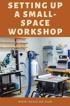 an image of a small space workshop with the words setting up a small - space workshop