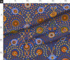 a blue and orange floral print fabric