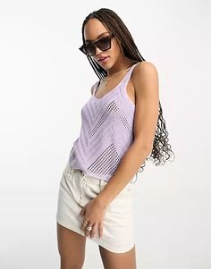 JDY pointelle knitted tank top in lilac | ASOS Spring Pointelle Knit Cami Top, Casual Pointelle Knit Cami Top, Summer Sleeveless Pointelle Knit Camisole, Summer Pointelle Knit Tank Top, Summer Pointelle Knit Camisole Top, Summer Pointelle Knit Camisole, Spring Trendy Pointelle Knit Tank Top, Trendy Pointelle Knit Tank Top For Spring, Spring Sleeveless Pointelle Knit Camisole