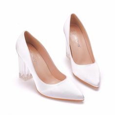 Details: Style: elegant Embellishment: Satin Heels Type:?Stiletto Heel height:?2.56inch/3.74inch Closure Type: slip on Toe: Pointed Toe Upper Material: Microfiber Leather Sole Material:?Rubber Lining Material:?PU Leather White Summer Court Shoes With Padded Heel, White Court Shoes With Padded Heel For Summer, White Closed Toe Court Shoes For Party, Clear High Heel Shoes For Prom, White Heels With Sculpted Heel For Events, Clear High Heels For Prom, White Block Heel Court Shoes For Party, Elegant White High Heel Court Shoes, White Court Shoes For Summer Evening