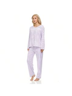 Purple Elegant,Romantic,Casual-Young Collar Long Sleeve  Plain  Embellished   Women Sleep & Lounge Sleepwear Women Pajamas, Pajama Set Women, Sleepwear Women, Pajamas Women, Pajama Set, Pajamas, Long Sleeve, Purple, Pants