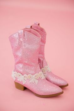 MINI KIDS BEADED BOW PINK BOOTS BOOTS Judith March Pink Round Toe Party Boots, Pink Glitter Boots With Round Toe, Cute Pink Boots With Round Toe, Cute Pink Round Toe Boots, Pink Glitter Accented Round Toe Boots, Pink Glitter Accents Round Toe Boots, Sparkle Boots, Beaded Bow, Makeup Haul