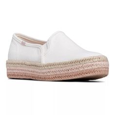 Keds Triple Decker Jute Foxing Slip On - Free Shipping | KEDS Sporty Canvas Slip-on Sneakers For Summer, Trendy Spring Canvas Slip-on Sneakers, Trendy Spring Canvas Shoes With Thick Bottom, Casual White Slip-ons With Contrast Sole, Sporty Canvas Slip-on Sneakers, White Thick Bottom Canvas Shoes For Spring, Spring Cotton Slip-ons With Rubber Sole, Summer Platform Sneakers With Thick Sole, Summer Canvas Slip-on Sneakers