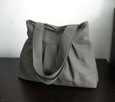 Sale - Grey Canvas Pleats Bag - Double Straps, purse, diaper bag, shoulder bag, tote, everyday bag - Yoko Saito, Hobo Bags, Carry All Bag, Everyday Bag, Nylon Bag, Bag Shoulder, Canvas Bag, Leather Backpack, Diaper Bag