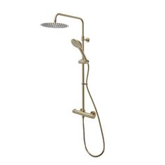 the shower head and handset are shown in this bathroom setting with an overhead sprayer