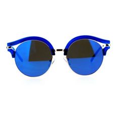 SA106 retro vintage style hippie groovy round half rim color mirror sunglasses. (ss6939cryrv) Size: one size.  Color: Blue.  Gender: female.  Age Group: adult. Retro Blue Sunglasses For Spring, Modern Festival Sunglasses With Tinted Lenses, Modern Festival Sunglasses With Gradient Lenses, Retro Blue Sunglasses With Gradient Lenses, Trendy Sunglasses For Spring Music Festival, Modern Tinted Sunglasses For Festivals, Modern Tinted Lenses Sunglasses For Festivals, Mirrored Sunglasses For Summer Music Festival, Summer Music Festival Sunglasses With Mirrored Lenses