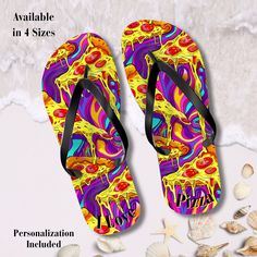 Step into style and make a statement with our vibrant and playful flip flops! These aren't just any ordinary sandals; they're a canvas for your creativity. Whether you're lounging poolside or strolling along the beach, our flip flops will add a pop of color and personality to your outfit. Crafted with comfort in mind, our flip flops feature cushioned soles and durable straps for all-day wear. But what sets them apart is the ability to personalize them to match your unique style. Choose from a variety of bold patterns, eye-catching designs, and fun embellishments to make them truly your own. Whether you want to showcase your favorite colors, add your initials, or even flaunt a quirky design, the possibilities are endless. Our personalized flip flops are not only a fashion statement but also Fun Non-slip Flip Flops For Swimming, Non-slip Flip Flops For Surfing And Beach Season, Non-slip Flip Flops For Surfing During Beach Season, Fun Multicolor Flip Flops For Beach Season, Multicolor Summer Flip Flops For Swimming, Multicolor Non-slip Slides For The Beach, Multicolor Non-slip Slides For Beach, Fun Multicolor Beach Flip Flops, Fun Non-slip Round Toe Flip Flops